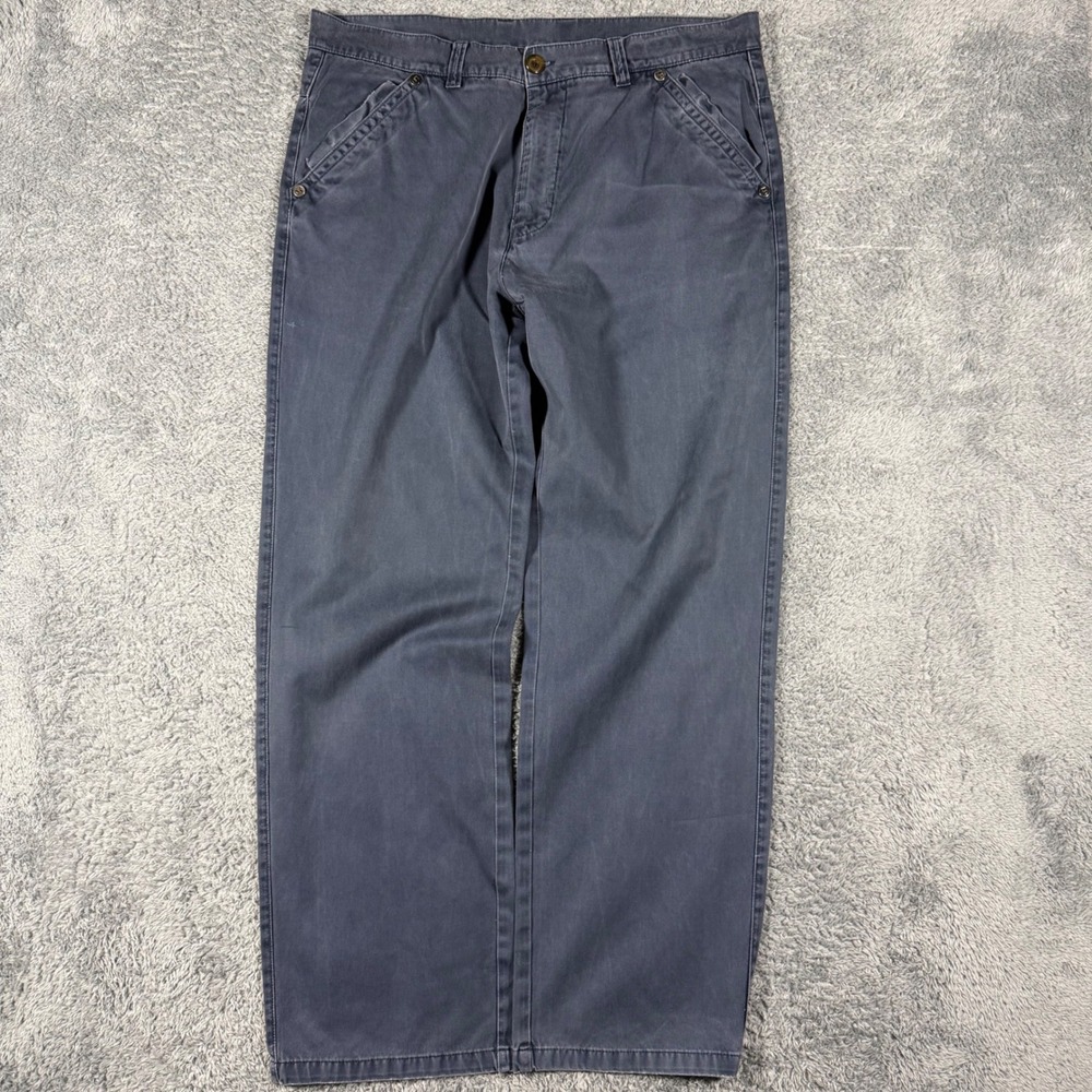 VTG Zegna Sport Canvas Pants Mens 38x31 Blue‎ Embroidered Logo Baggy Jeans